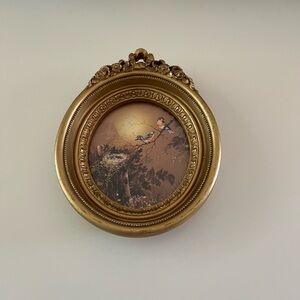 Vintage Homco MCM two birds and a nest -gold framed art.